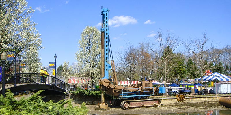 Drilling caissons for Kennywood's Steel Curtain Rollercoaster - spring